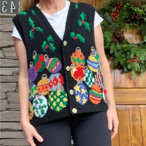 Eagle’s Eye Collectibles Christmas Bulb Holly Berry Sweater Vest vintage 90s M